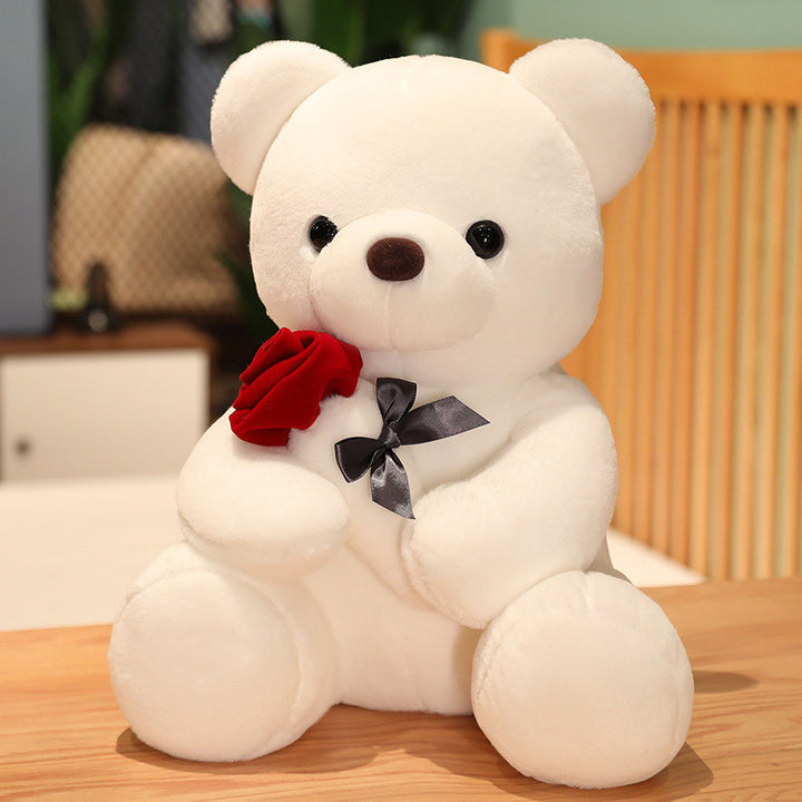 Bear Doll Plush Toy Holding Rose Flower