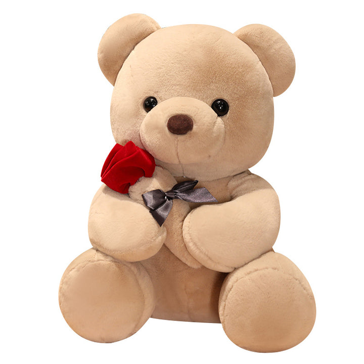 Bear Doll Plush Toy Holding Rose Flower